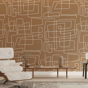 Carta da parati dal design moderno, carta da parati geometrica, carta da parati con motivi, carta da parati rimovibile, carta da parati adesiva color beige pastello marrone caldo
