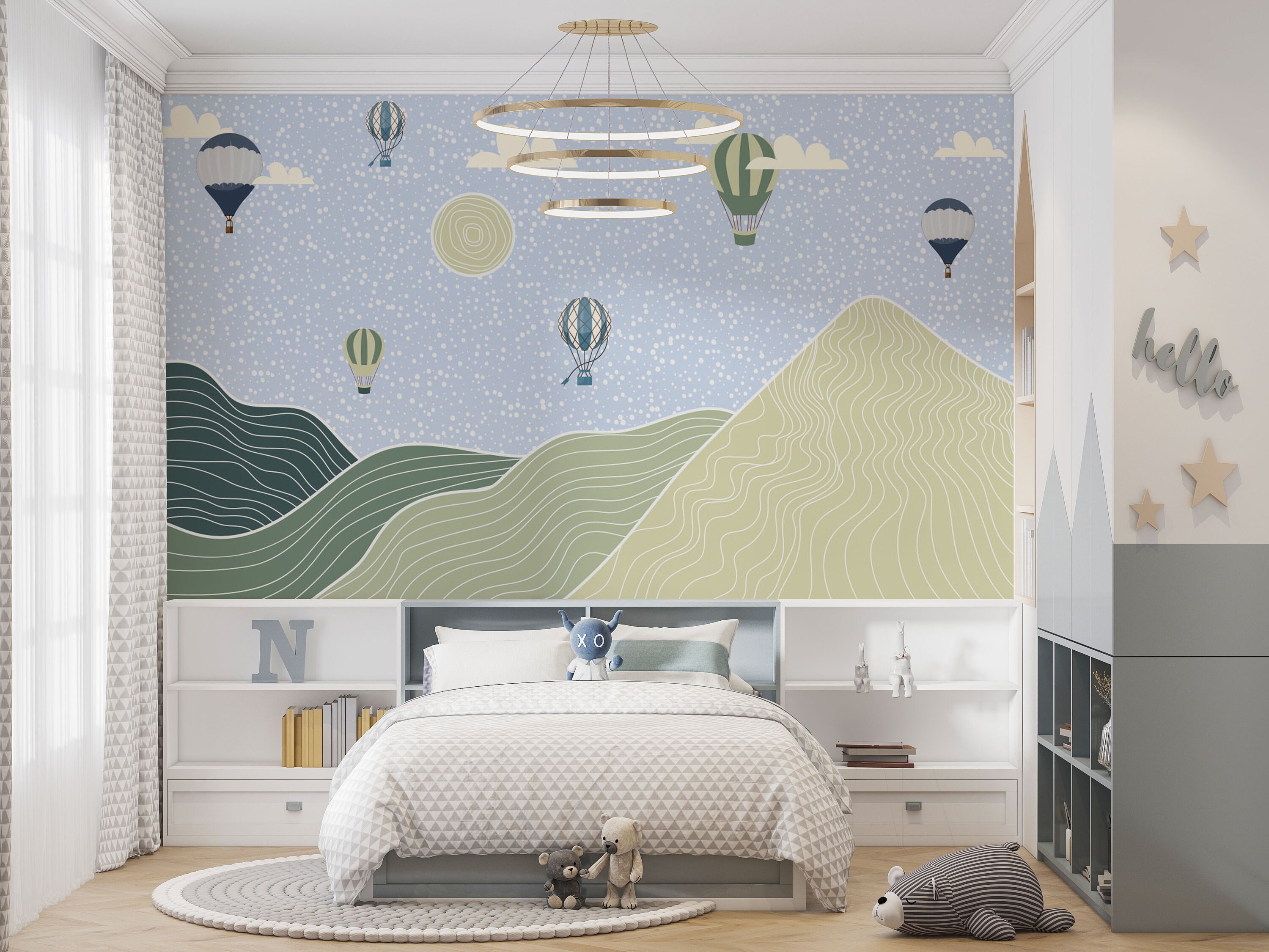 Mountain Hot Air Balloon Kids Wallpaper - Modern Abstract Peel and ...