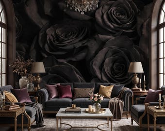 Dark Moody Rose Wallpaper Peel and Stick Floral Mural Vintage Gothic Wall Decor
