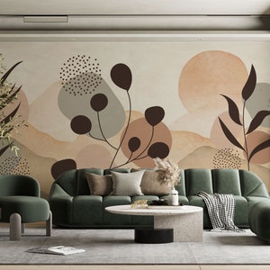 Custom Sizes Modern Abstract Design Wallpaper, Pastel Colors Boho Minimalist Wall Murals, Mountains and Sunset Abstract Wall Mural Decors