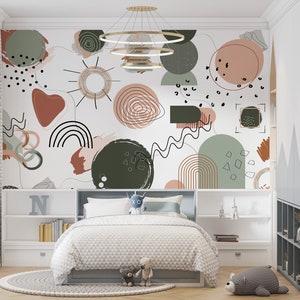 Modernes abstraktes Wandbild, abstraktes geometrisches selbstklebende Tapete, Boho Farbe einfach entfernbares Wandbild, kundenspezifisches Größen-Farbschäl-Stick-Papier