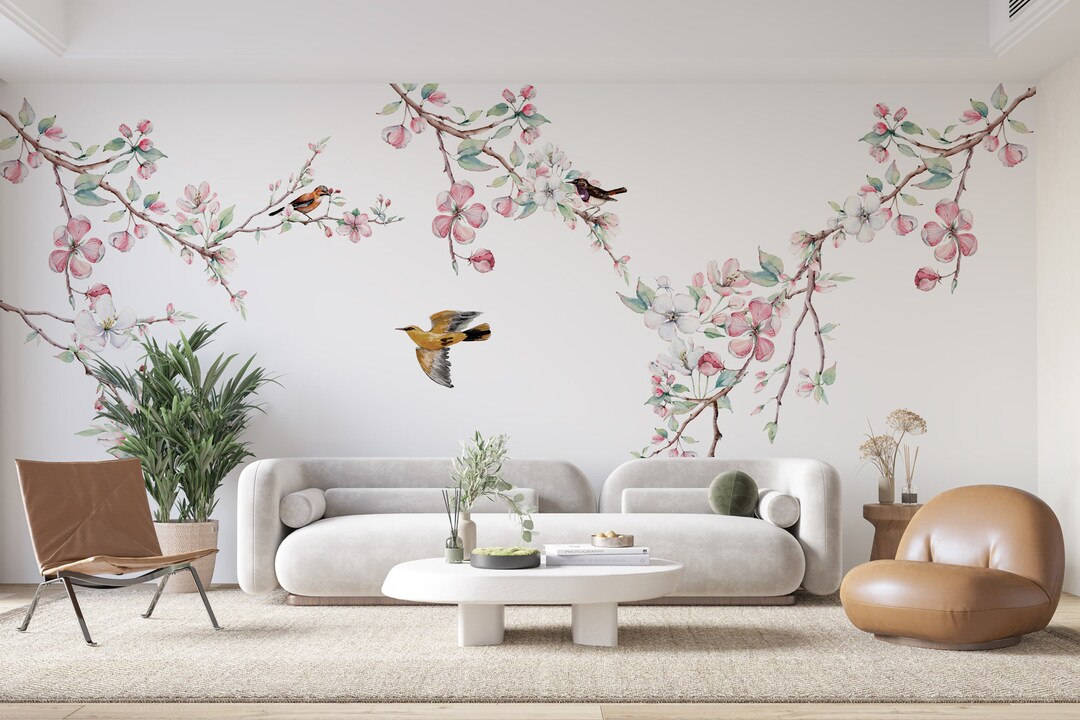 Asian Peel and Stick Wallpaper Big Florals Wall Decor Etsy