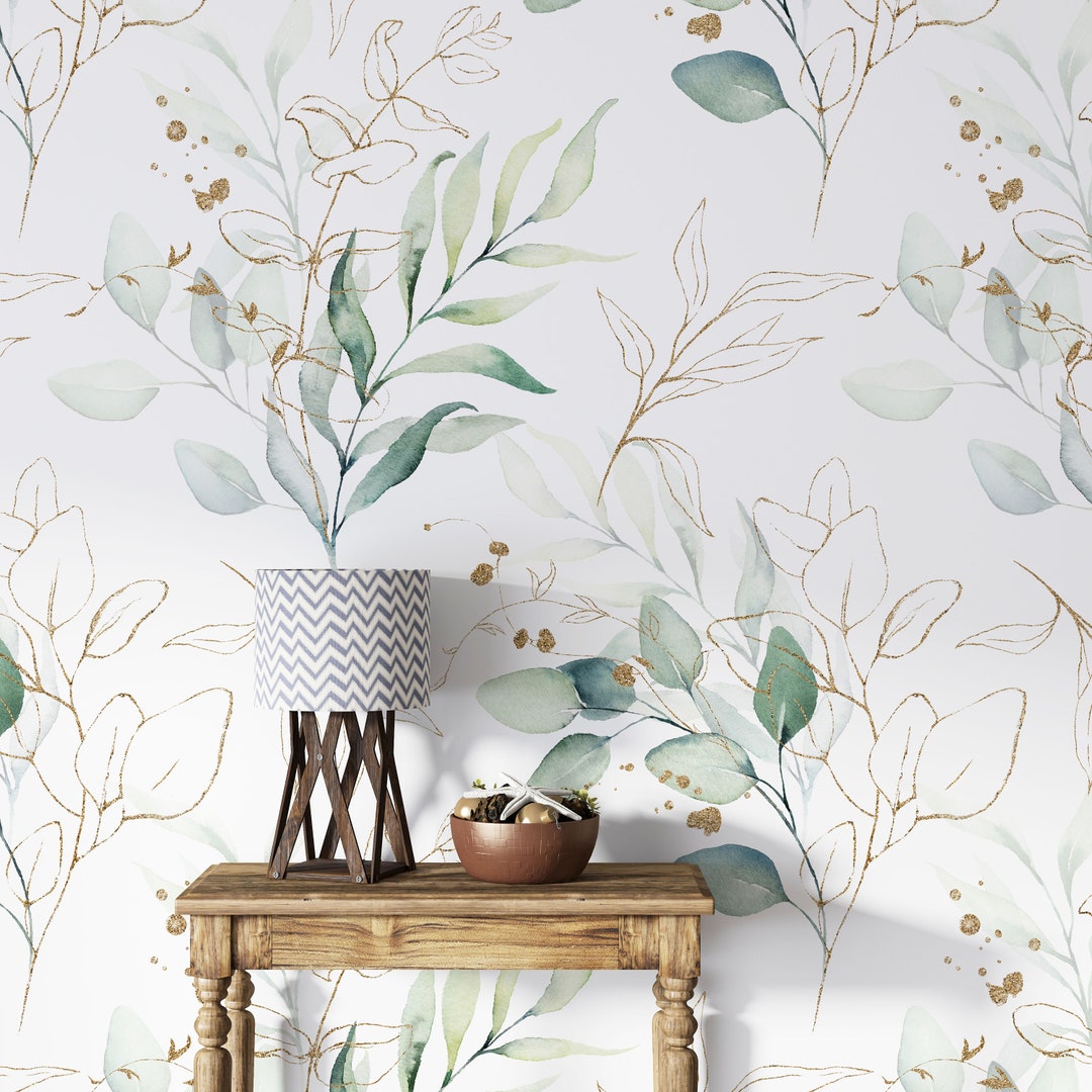 Green Eucalyptus Peel and Stick Wallpaper Leaves and Branches Removable