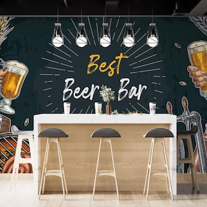 Poster da parete personalizzabili per bar e club / Murales di birra in stile francese / Murales di birrerie / Carta da parati per birrerie / Carta da parati staccabile e adesiva per ristoranti