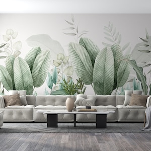 Green Banana Leaf Wall Mural, Tropical Traditional Wallpaper, Leaves Jungle Boho Wall Mural, Large Banana Leaves Peel and Stick Wallpaper