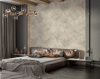 Modern Beige Color Peel and Stick Wall Mural, Art Deco Wallpaper, Geometric Wallpaper, Abstract Badroom Living Room Bathroom Wallpaper Mural