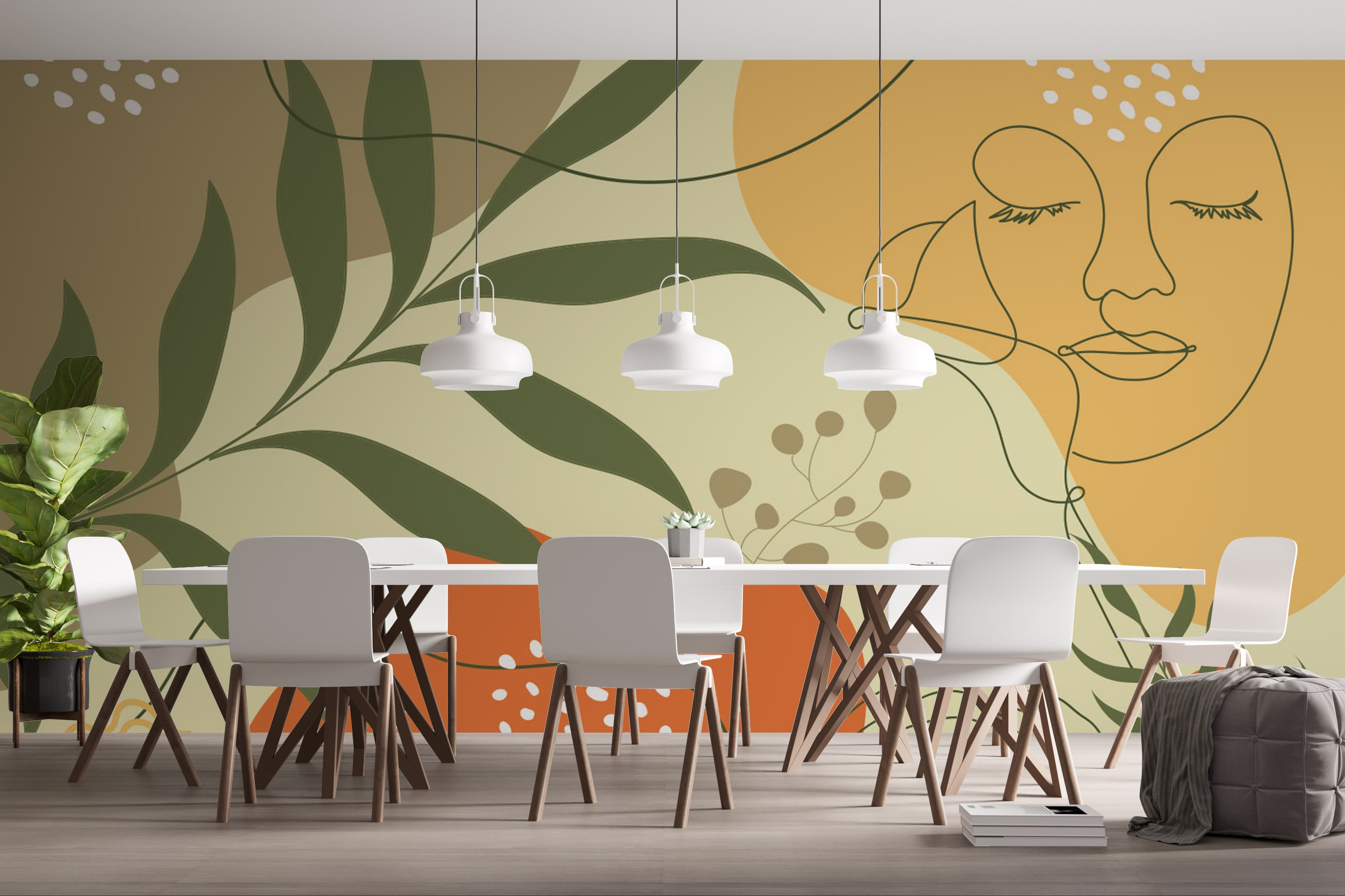 Mid Century Modern Wallpaper Spiritual Woman and Tropical Etsy