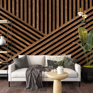 Peintures murales à motifs de bois, papier peint aspect lattes, papier peint abstrait moderne perspective 3D, papier peint à motifs géométriques, décoration murale de bureau moderne