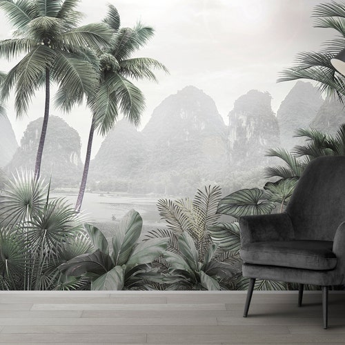 Tropical Leaf Wallpaper Peel and Stick Tropical Wall Mural Etsy