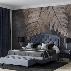 Carta da parati moderna con foglie per il bagno, carta da parati con motivi a foglie grandi, carta da parati con design tropicale per il soggiorno, murale tropicale con colori grigio pastello