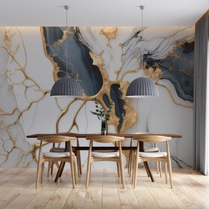 Luxury Marble Pattern Living Room Peel And Stick Wallpaper, Gold Look Self Adhesive  Murals, Marble Design Bathroom Wall Mural Wallpaper