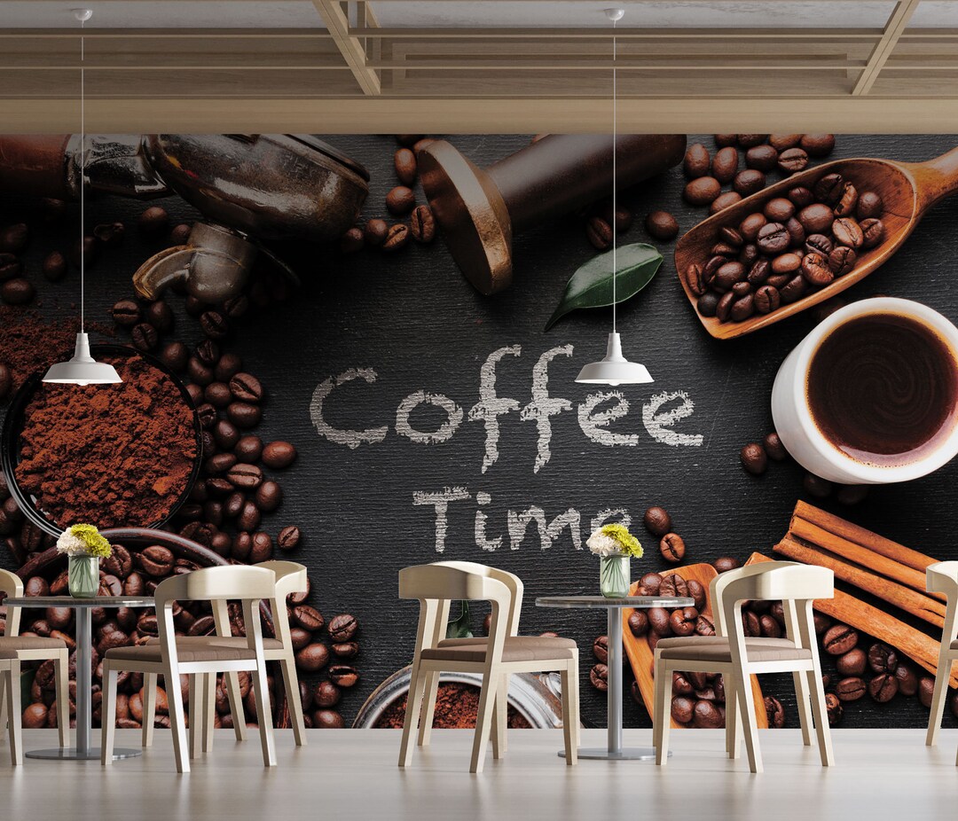 Coffee Beans Dark Background Coffee Wall Mural, Stylish Coffee Shop