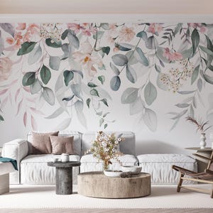 Peony Flowers Peel Stick Wallpaper, Big Florals Wall Mural Decor, Watercolor Soft Floral Wallpaper, Peony Blossom Self Adhesive Wall Mural