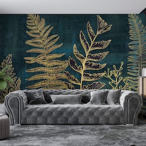 Luxury Green Background Wallpaper, Asian Style Living Room. Wallpaper, Exotic Botanical Leaves Wall Mural, Chinoiserie Wallpaper