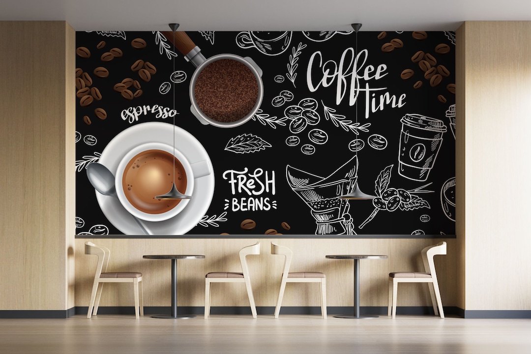Stylish Coffee Shop Wallpaper, French Style Cafe Mural, Elegant