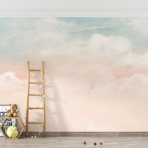 Those Who Prefer Plain and Pastel Tones Kids Wallpaper, Sky and Clouds Nursery Wall Mural, Child Room Sky Peel And Stick Wallpaper