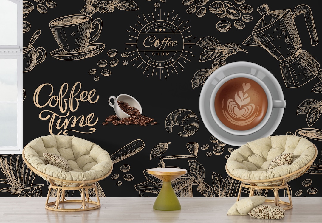 Coffee Wall Mural, Stylish Coffee Shop Wallpaper, French Style Cafe