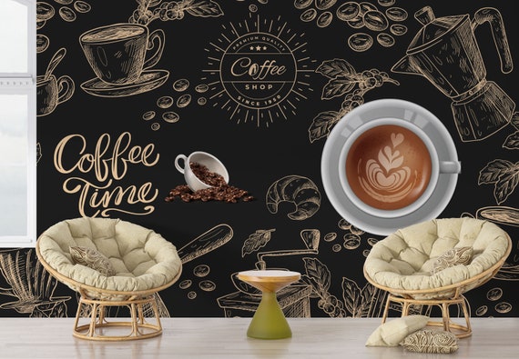 Coffee Shop Kaffee Poster, stilvolle Shop elegantes Wandbild, anpassbares Wandbild, Cafe Tapete, Cafe Cafe WallPaper Stil französisches