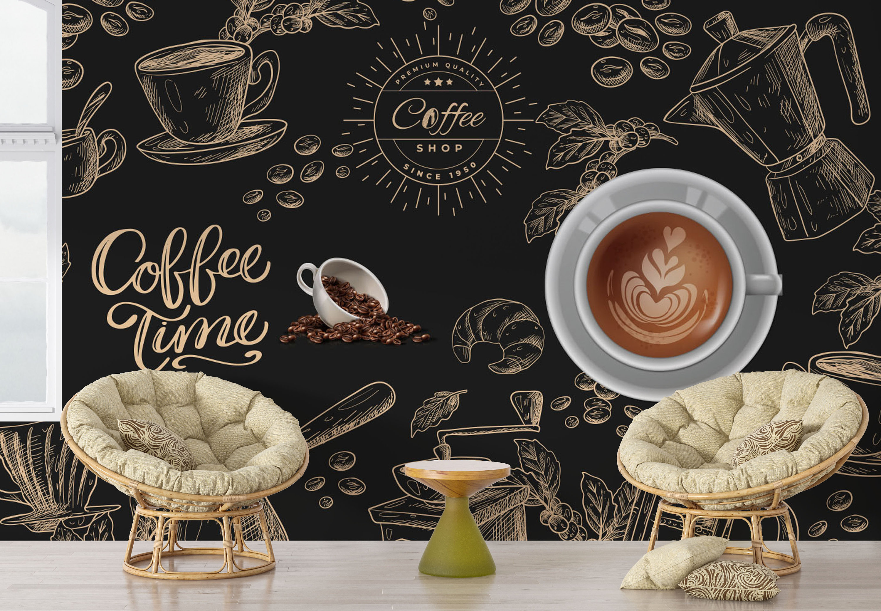 Coffee Wall Mural Stylish Coffee Shop Wallpaper French Style Etsy