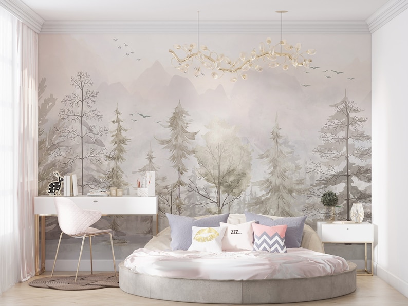 The Nordic Style Kids Wallpaper European Style Forest Woods - Etsy