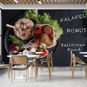 Carta da parati Falafel Restaurant, carta da parati Falafel Fast Food Peel and Stick, carta da parati Humus Fast Food Cafe rimovibile personalizzabile