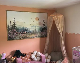 Watercolor Forest Wallpaper Mural, Mountain Landscape Wall Decor, Peel and Stick or Traditional Wallpaper