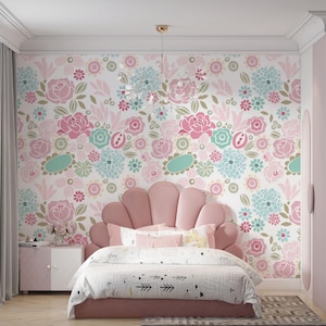 Peony Peel and Stick Wallpaper - Big Florals Wall Decal, Watercolor Soft Floral Wallpaper, Pink Peony Blossom Wall Mural Self Adhesive Paper