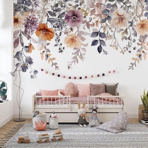 Peony Peel and Stick Wallpaper -Big Florals Wall Decal, Watercolor Soft Floral Kids Wallpaper, Peony Blossom Wall Mural Self Adhesive Papers