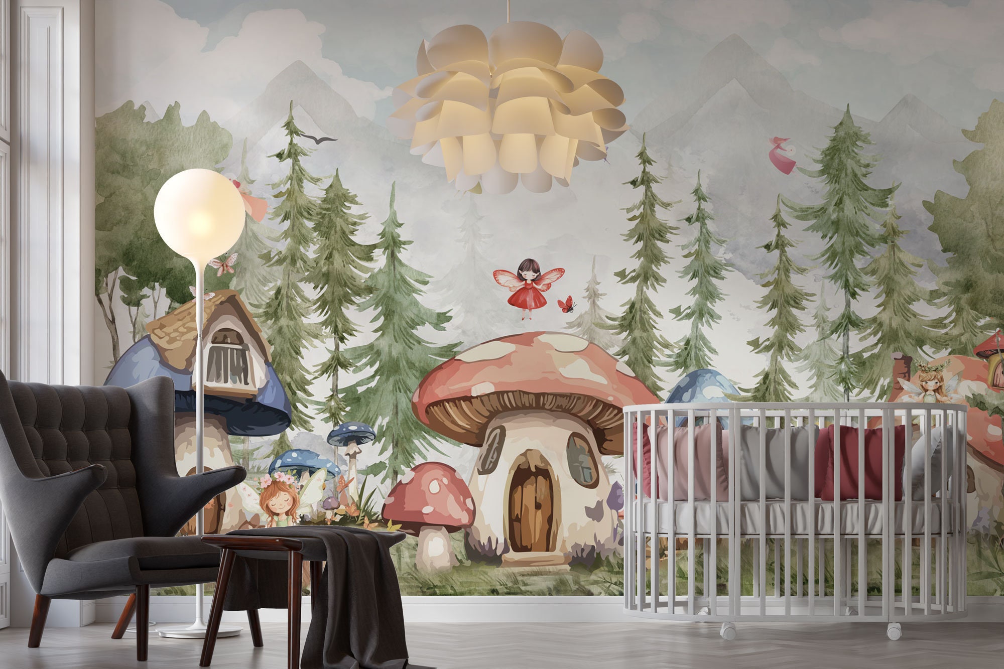 Magic Fairy Forest Watercolor Design Kids Wallpaper, Fairy Forest ...