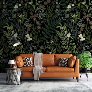 Vintage Dark Botanical Wallpaper, Removable Self Adhesive Wallpaper. Botanical Wallpaper, Removable And Renter Friendly Wall Decors