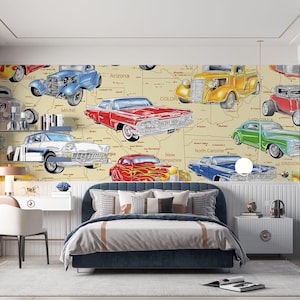 Photo de petites voitures, décoration murale pour chambre de bébé, décoration murale pour chambre de bébé, décoration murale voitures pour salle de jeux, papier autocollant pour chambre d'enfant