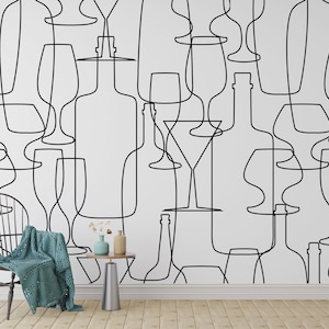 Abstract Pattern Wallpaper, Removable Wallpaper, Black And White Wallpaper, Modern Peel and Stick Wallpaper, Badroom Geometric Wallpaper