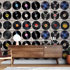 Nostalgia Lovers Retro Vinyl Records Watercolor Design Wallpaper, Vinyl Records Mural, For Your Music Art Corner Vinyl Records Wall Decor