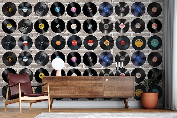 Nostalgia Lovers Retro Vinyl Records Watercolor Design Wallpaper