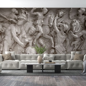 Rilievo romano antico nei Musei Vaticani. Roma, Italia - Rilievo murale antico staccabile e attaccabile, storia romana, dipinto con vista 3D.