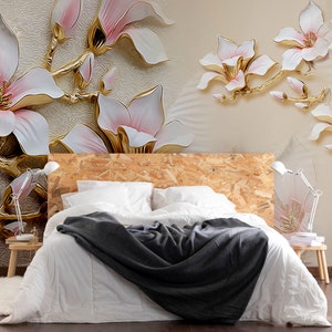 3D View Floral Wallpaper, 3D Gold View Floral Living Room Wallpaper, Classic Style Flowers Removable Wallpaper, Flowers Peel and Stick Paper