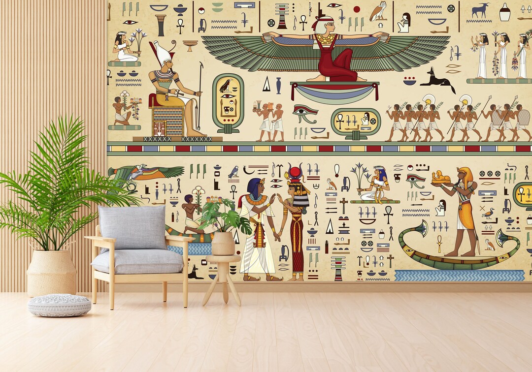 Ancient Egypt Mythology Wallpaper, Hieroglyph Peel and Stick Wall Mural ...