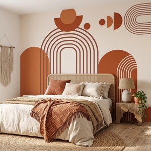 Boho Arch Wall Mural, Terracotta Abstract Geometry Wallpaper, Mid Century Modern Decor