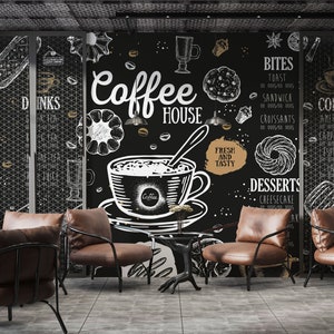 Elegante Customiz Größen Cafe Wand Poster, Französisch Style Cafe Coffe Shop Wandbilder Dekor, Coffee Shop Wallpaper, Restaurant Peel and Stick Wandbild
