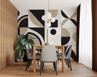 Modern Bauhaus Geometric Wall Mural – Mid-Century Peel and Stick Wallpaper – Abstract Decor