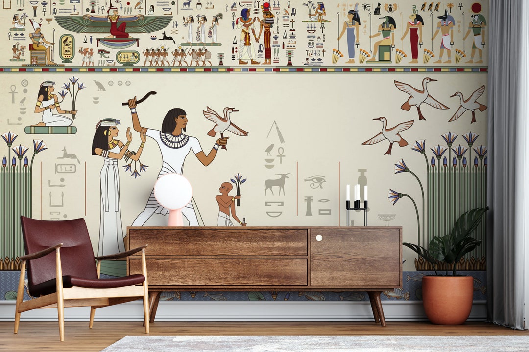 Egyptian Mythology Wall Mural - Antique Papyrus Picture, Hieroglyphs ...