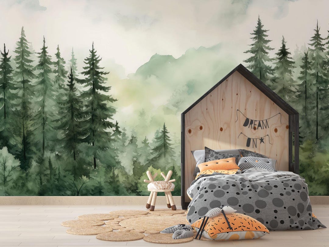 Kids Wallpaper - Mountain and Trees Peel and Stick Wall Mural - Self ...