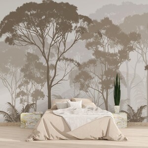 Pastel Color Tree Forest Child Room Wallpaper, Tree Forest Nursery Mural, Woodland Wall Mural, Custom Sizes Kids Wallpaper, Forest Wallpaper