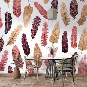 Modern Boheme Style Details Self Adhesive Wallpaper, Pastel Colors Boho Style Peel And Stick Wall Murals, Bohemian Living Room Wall Decor