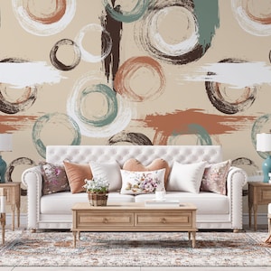 Modern Abstract Beige Color Wallpaper, Boho Colors Wall Decor Mural, Bohomian Wall Mural, Abstract Shape Living Room Wallpaper