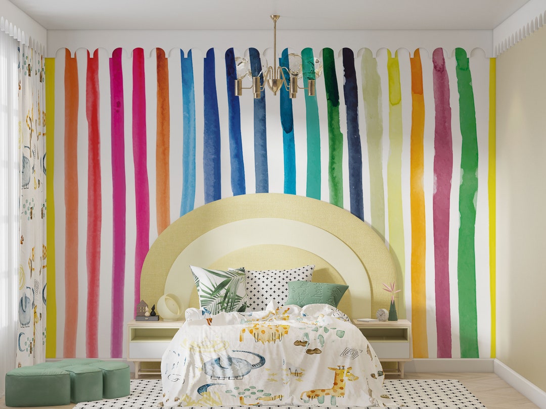 Rainbow Watercolor Kids Wallpaper | Peel and Stick Nursery Wall Mural ...