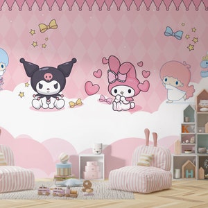 Sanrio Charaktere Kinder Wallpaper | Kuromi Wanddekoration | Selbstklebendes Papier | Kuromi Kinderzimmer Dekor | Rosa Farbe Mädchen-Babyzimmer-Tapete