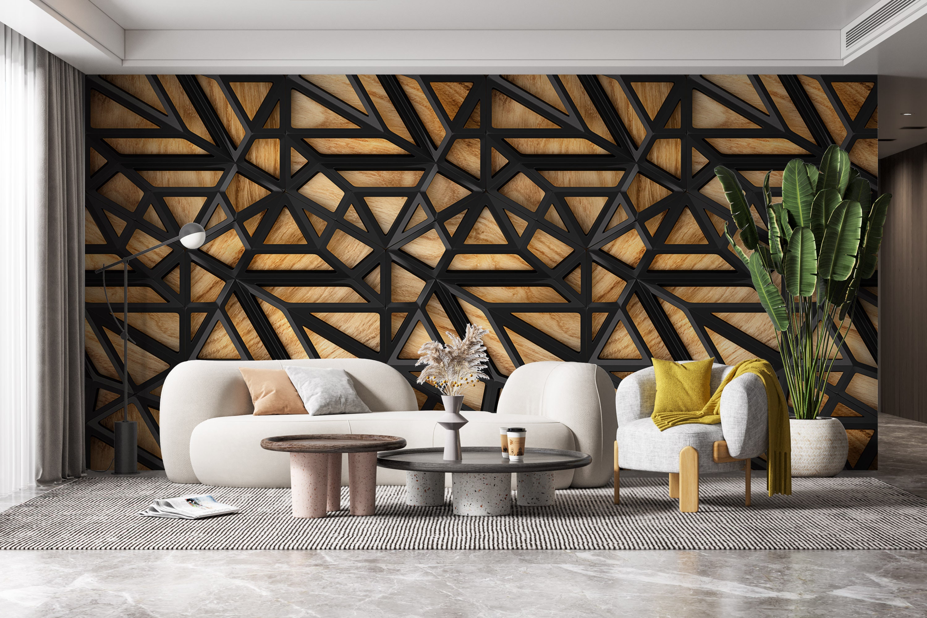 Office Wall Decor, Wood Oak Look Black Roof Lattice