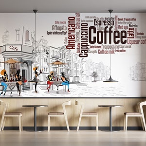 Murales da parete personalizzati con design a schizzo per bar e caffetteria, carta da parati con caffè, carta da parati con caffè eccellente, poster da parete per bar, decorazioni da parete con caffè