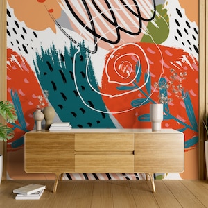 Papier peint auto-adhésif abstrait moderne personnalisable aux couleurs chaudes, décoration murale bohème couleur pastel facile à retirer, papier peint autocollant
